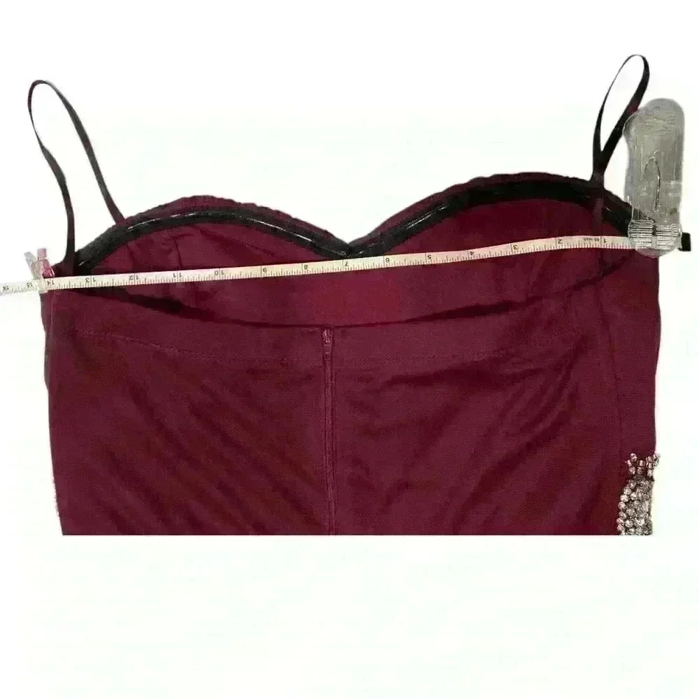 Formal Short Dress with Beaded Waist Burgundy Size 11 by Sequin Hearts - Picture 5 of 9